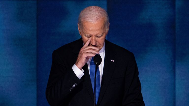 An emotional Joe Biden delivers a speech to the 2024 Democratic National Convention Pic: AP