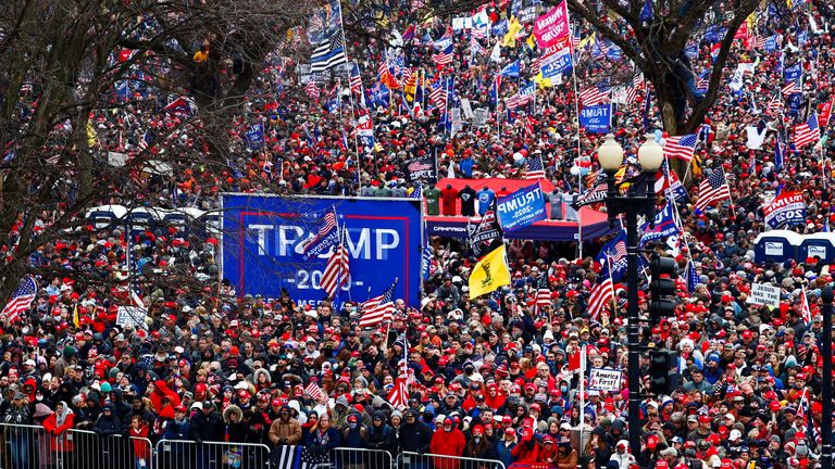 Donald Trump supporters at his Save America rally on 6 January 2021. Pic: Reuters