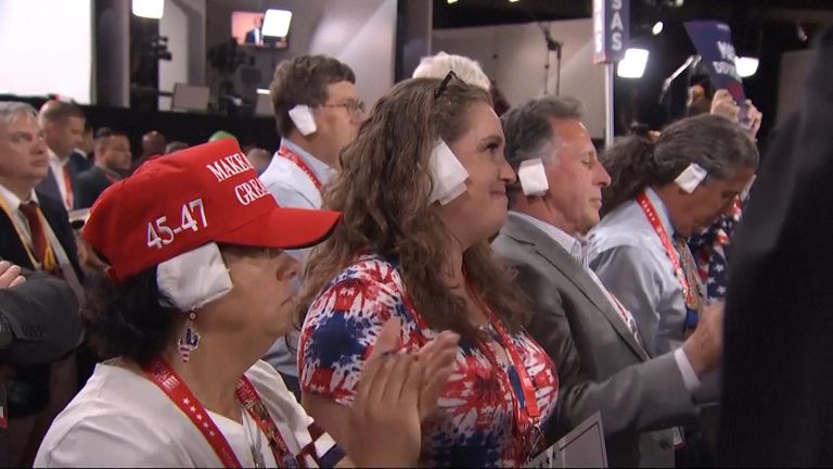 RNC delegates wear fake ear bandages in support of Donald Trump