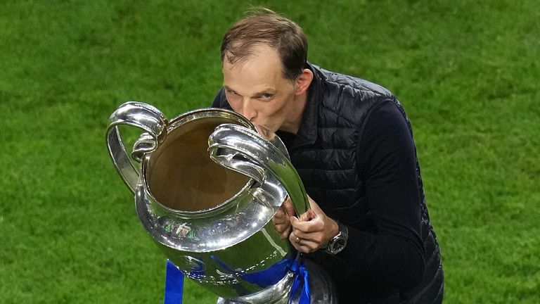 Tuchel slaví s trofejí Ligy mistrů v roce 2021. Obr: PA