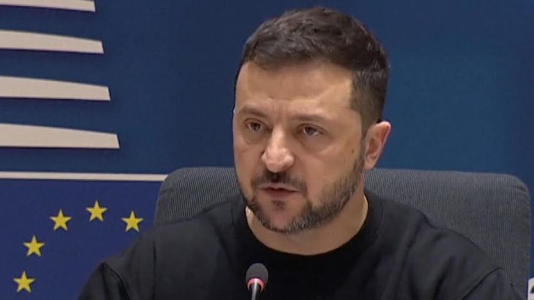 Volodymyr Zelenskyj promlouvá k Evropské radě v Bruselu