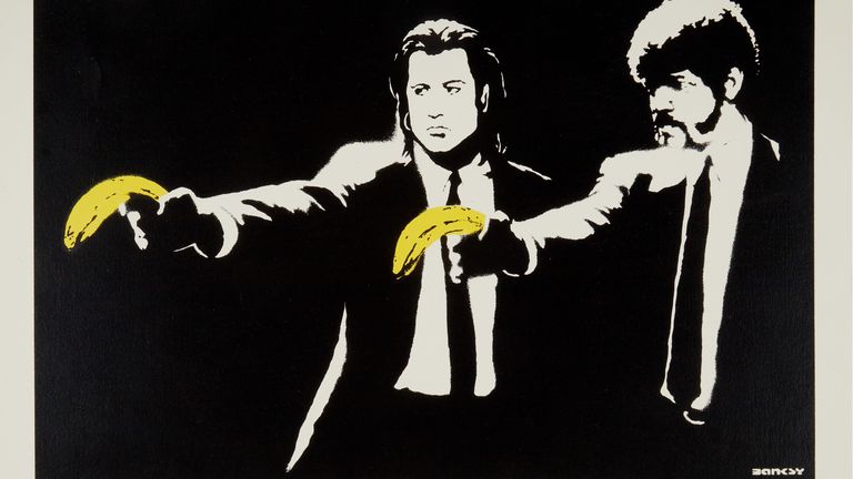 Výtisk Banksy's Pulp Fiction je mezi položkami na prodej v aukci Under Duress Steva Lazaridese. Obrázek: Julien's/ Steve Lazarides