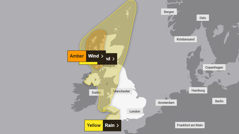 Varování na místě, když bouře Ashley zasáhne Spojené království. Obrázek: Met Office