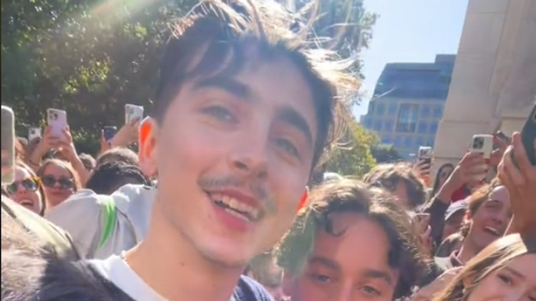 Herec Timothée Chalamet se překvapivě objevil na své vlastní soutěži podobných osobností v Dolním Manhattanu 27.10.2024. Screengrab z videa tiktok https://vm.tiktok.com/ZGd8YPPAc/ použit se svolením jadiecakes_