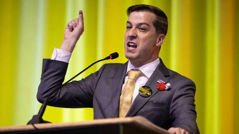 Chase Oliver speaking at the Libertarian National Convention in May. Pic: AP