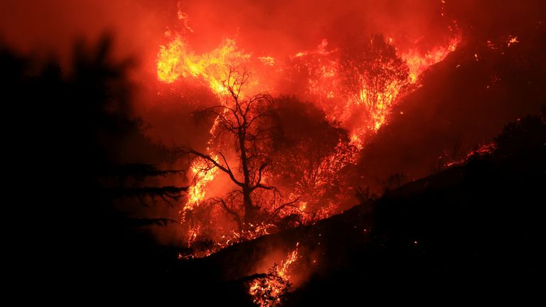 Kouř a plameny se valí z Mountain Fire v Santa Paula, Kalifornie, USA, 6. listopadu 2024. REUTERS/David Swanson