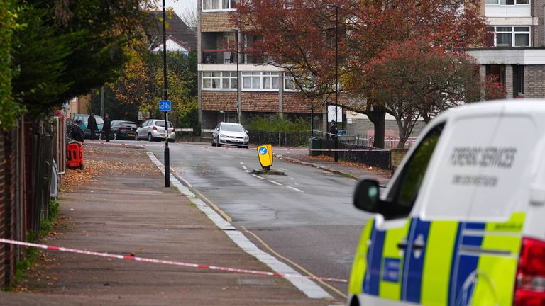 Policie na místě poblíž Wells Park Road v Sydenhamu v jihovýchodním Londýně poté, co při střelbě zemřel jeden muž a dva lidé byli zraněni. Policie byla v neděli kolem 10:10 přivolána ke zprávám o střelbě v oblasti Wells Park Road v Sydenhamu. Přijela záchranná služba a našla muže se střelným zraněním, který na místě zemřel. Datum snímku: neděle 10. listopadu 2024. PA Photo. Viz příběh PA POLICIE Sydenham. Fotografický kredit by měl znít: Aaron Chown/PA Wire