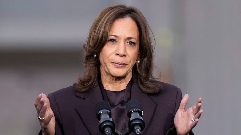 Viceprezidentka Kamala Harrisová přednesla ústupkovou řeč pro prezidentské volby v roce 2024 v kampusu Howard University ve Washingtonu, ve středu 6. listopadu 2024. (AP Photo/Ben Curtis)