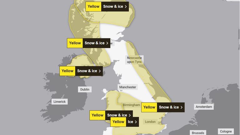 Výstrahy platí do středeční 10:00 až 12:00. Obrázek: Met Office