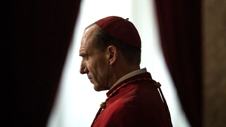 Ralph Fiennes stars as Cardinal Lawrence in director Edward Berger's Conclave. Pic: Philippe Antonello/Focus Features 2024