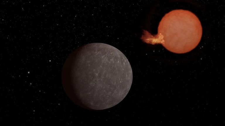 Umělecký koncept exoplanety SPECULOOS-3 b obíhající kolem své červené trpasličí hvězdy. Planeta je kolem stejně velká jako Země, zatímco její hvězda je o něco větší než Jupiter – ale mnohem hmotnější.  Poděkování: NASA/JPL-Caltech