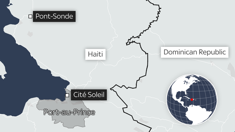 mapa Haiti a umístění násilí gangů v hlavním městě 