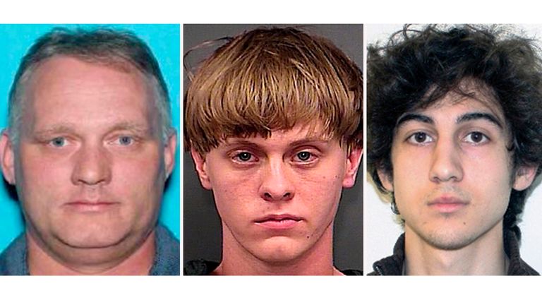 (LR) Robert Bowers, Dylann Roof a Džochar Carnajev