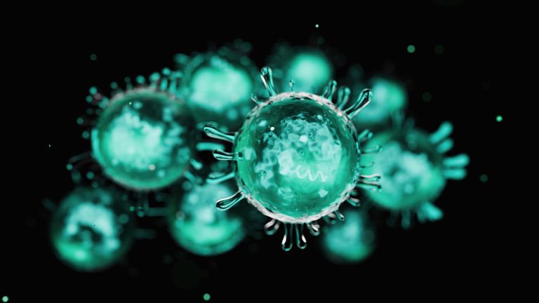 HPAI H5N1 virus - 3D vykreslený obrázek vysoce patogenní ptačí chřipky. Abstraktní pozadí. Nový pandemický patogen virus nemoci X - virus, patogen, bakterie, biotechnologie, bakterie, biolaboratoř, nová nemoc X, koncept onemocnění mozku. Mikroskopický pohled na hologram SEM (TEM). Technologie lékařského výzkumu.