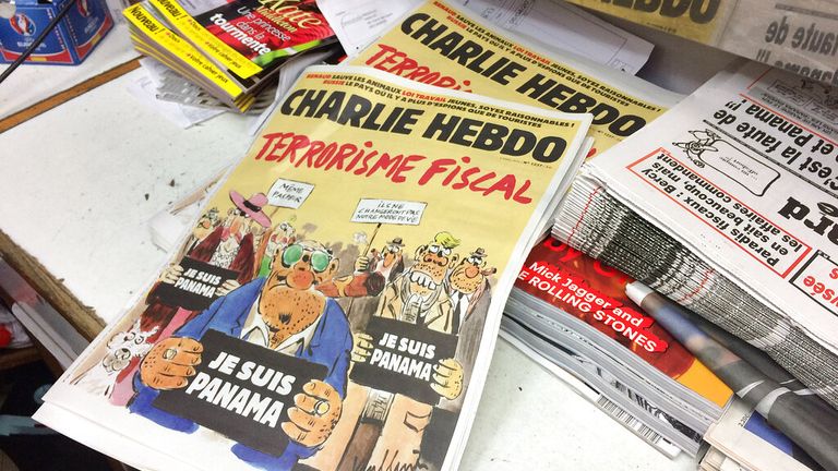 'Je suis Panama' - francouzský satirický časopis 'Charlie Hebdo' s karikaturou rozhněvaných bohatých lidí po zprávách o offshore podnikání v Panamě, Paříž, Francie, 6. dubna 2016. Foto: Gerd Roth/picture-alliance/dpa/AP Images