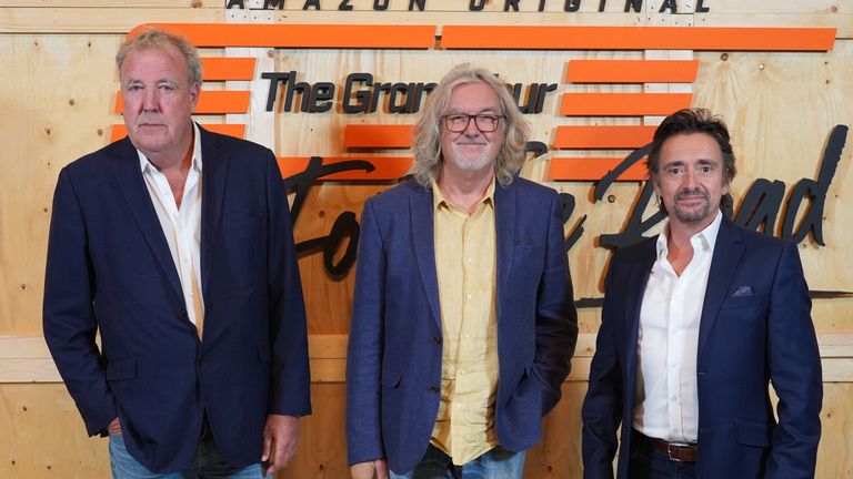 (vlevo-vpravo) Jeremy Clarkson, James May a Richard Hammond před událostí Q&A, která zahájí poslední epizodu The Grand Tour v BBC TV Center v Londýně. Datum snímku: úterý 10. září 2024.