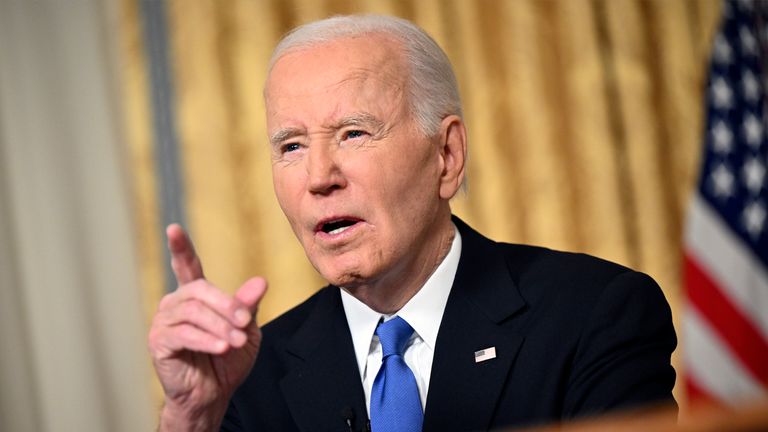 Joe Biden pronáší svůj projev na rozloučenou jako americký prezident Pic: AP