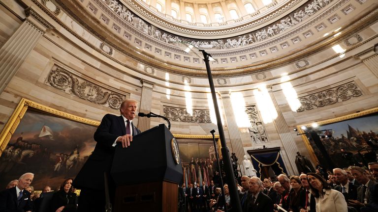 Prezident Donald Trump promluvil během inauguračního ceremoniálu.  Obr: Reuters/Chip Somodevilla/Pool