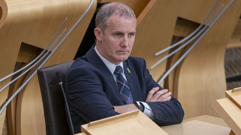 Michael Matheson SNP během otázek prvního ministra ve skotském parlamentu v Holyrood v Edinburghu. Datum obrázku: Čtvrtek 16. května 2024