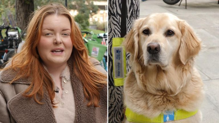 Slepá tvůrkyně obsahu Lucy Edwards zveřejnila příspěvek o stresu spojeném s navigací na špatně zaparkovaných elektrokolech se svým psem, slečnou Molly.