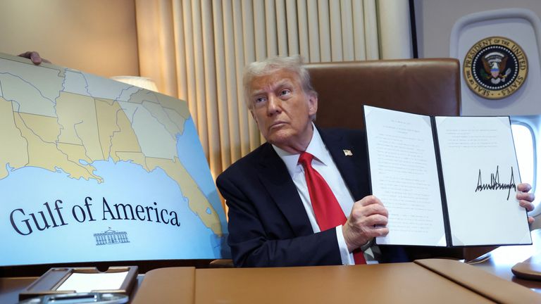 Donald Trump signed a Proclamation declaring 9 February 2025 as the 'Gulf of America Day'. Pic: Reuters