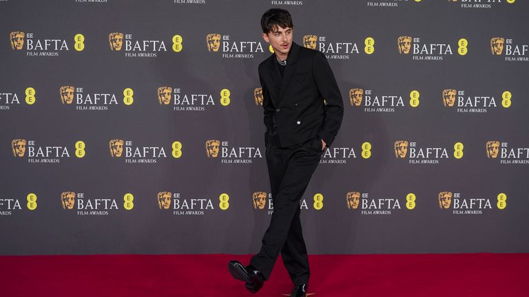 Timothee Chalamet na filmových cenách 2025 BAFTA. Pic: Joel C Ryan/Invision/AP