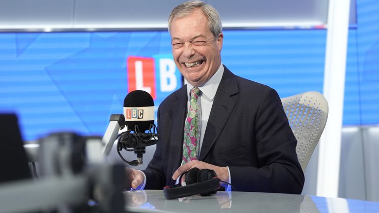 Nigel Farage během vzhledu na LBC.  Pic: Pa