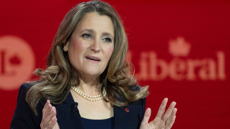 Chrystia Freeland hovoří během debaty liberálního vedení v Montrealu v únoru. Pic: Ap