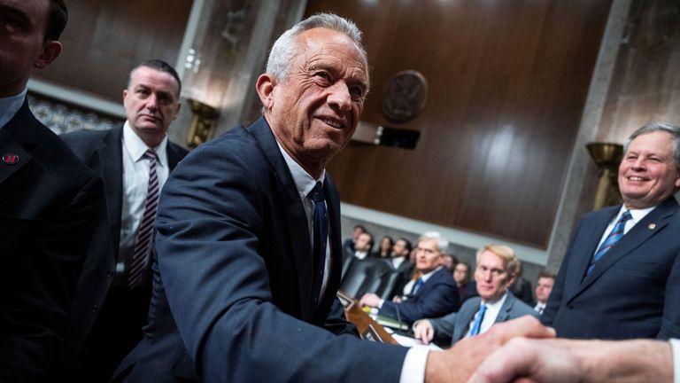 Robert F. Kennedy Jr. arrives for his confirmation hearing. Pic: AP