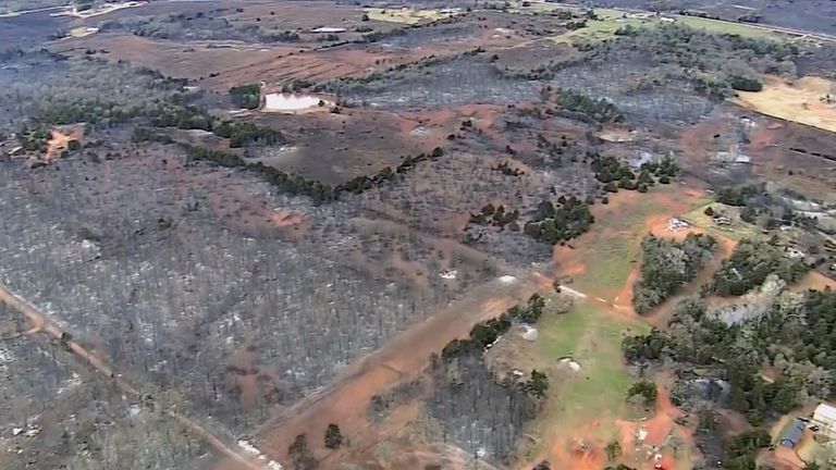 Poškození způsobené požáry v Oklahomě. Pic: Koco/ap 