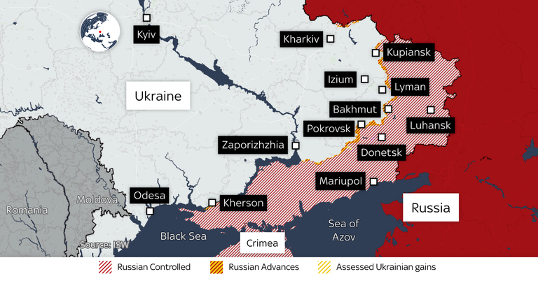 Mapa ukazuje, kolik ukrajiny Rusko ovládá