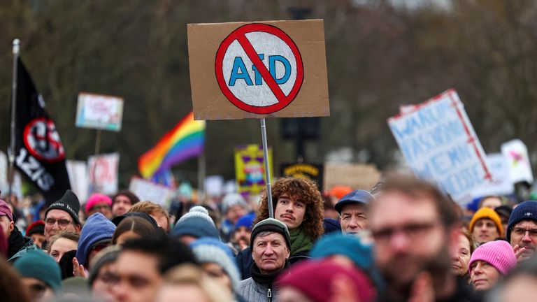 Protesty proti AFD v Berlíně v únoru. Pic: Reuters