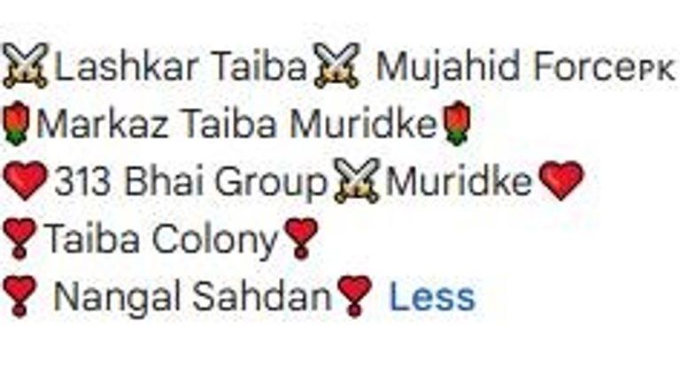 Tento screenshot z značek uživatele Google Lashkar-e-Taiba a '313' a tvrdí, že pochází z Muridke.  