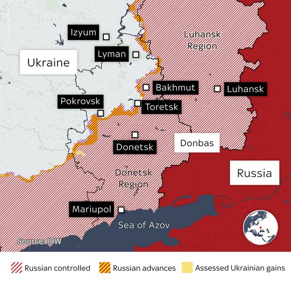 Mapa ukazující oblast Ukrajiny Donbas
