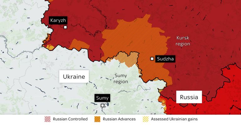 Aktuální mapa ukazující ruské a ukrajinské územní zisky