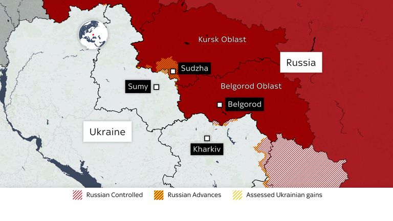 Aktuální mapa ukazující ruské a ukrajinské zisky