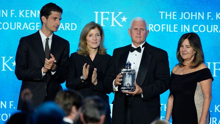 (LR) Jack Schlossberg, Caroline Kennedy, Mike Pence a Karen Pence. Pic: Ap