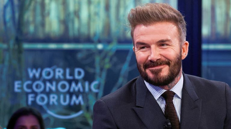 Velvyslanec UNICEF Goodwill a bývalý anglický fotbalový hráč David Beckham se účastní 55. výroční schůzky Světového ekonomického fóra (WEF) ve Švýcarsku Davos.  Pic: Reuters