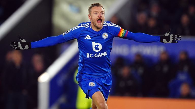 Jamie Vardy slaví bodování pro Leicester City loni v prosinci.  Pic: Pa