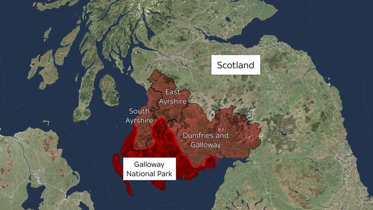 Navrhovaná oblast pro národní park Galloway. Pic: Sky News