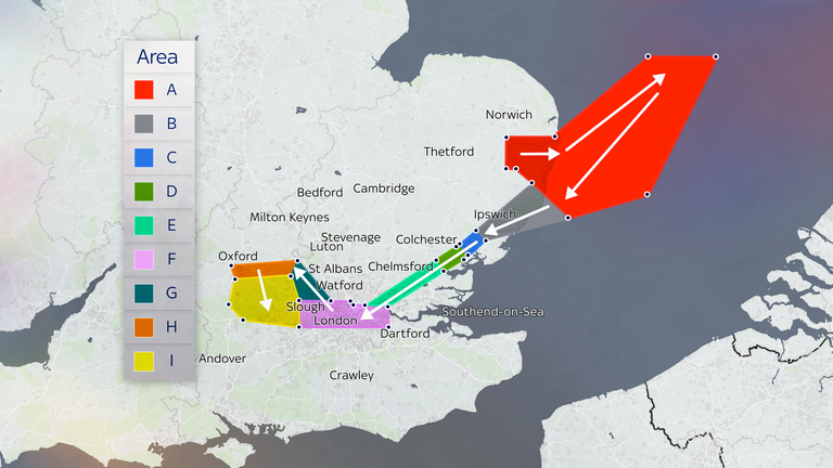 Mapa ukazující trasu ve dne flypast