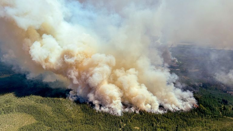 Kouř stoupá z Wildfire LWF090, The Wildfire Caribou Lake.  Pic: Reuters