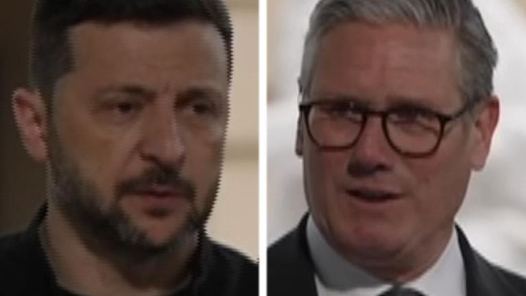 Volodymyr Zelskyy a Sir Keir Starmer mluví v Kyiv