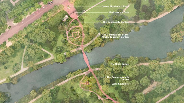 Letecká mapa plánovaných přírůstků do parku St James's Park a Mall. Pic: PA/Cabinet Office