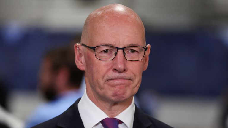 První ministr Skotska John Swinney reaguje po výsledku počtu voleb v Perthu, Skotsku, Británie 5. července 2024. Reuters/
