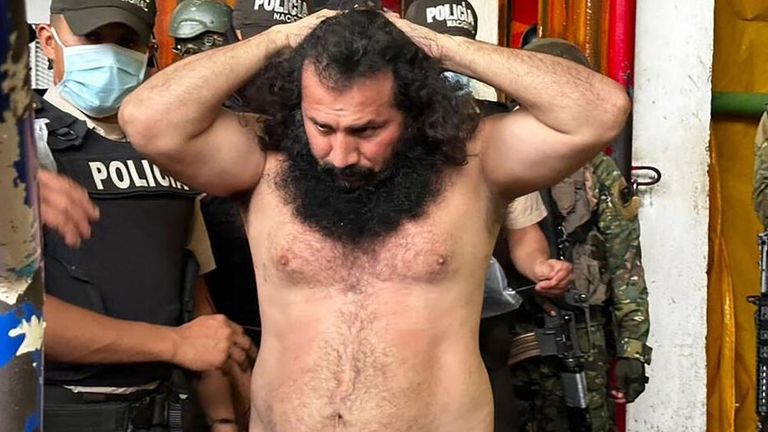 Vůdce mocného gangu Los Choneros, Jose Adolfo Macias, Alias ​​'Fito' Pic: Ekvádorské ozbrojené síly