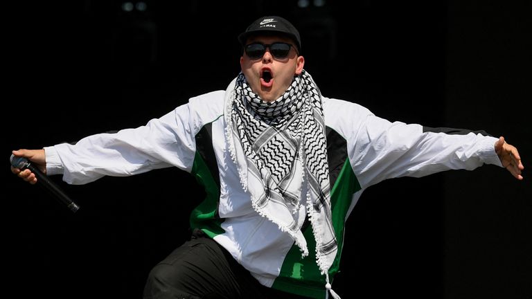 Mo Chara of Kneecap v Glastonbury. Pic: Reuters