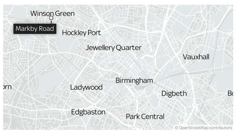 Mapa ukazující umístění Markby Road, Winson Green, Birmingham