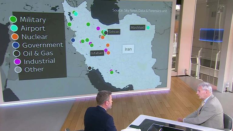 Michael Clarke diskutuje o Sky News, jak by mohlo vypadat zapojení USA do izraelských útoků. Seděl před MA z izraelských úderů.