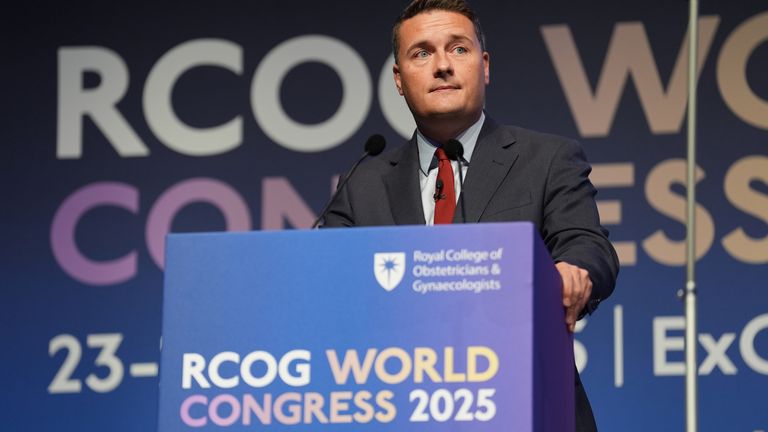 Sekretářka zdravotnictví Wes Streeting mluvící během světového kongresu RCOG 2025. Obrázek: PA